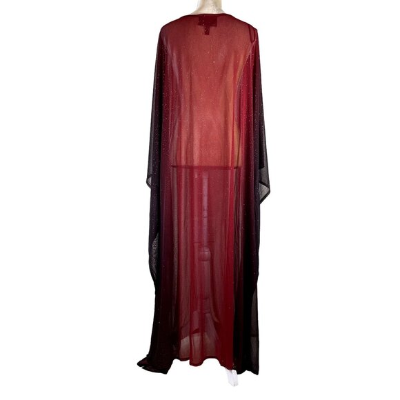 Catherines Flowy Floaty Red Sheer Ombre Cowl Neck Sparkle Maxi Caftan OSFM - Picture 2 of 8